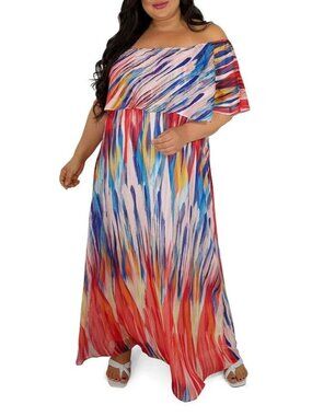 Maree Pour Toi Plus Abigail Flounce Maxi Dress 20 Colorful Flowy NEW $179